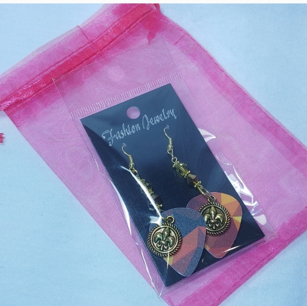 Gold and Multicolor Dangle Earrings - Picture 3 of 3